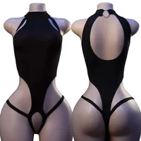 Ensemble de lingerie érotique : soutien-gorge ouvert, sous-vêtements sans entrejambe, costume sexy, body ajouré à décolleté plongeant, robe babydoll à col halter, ensemble de cosplay 1
