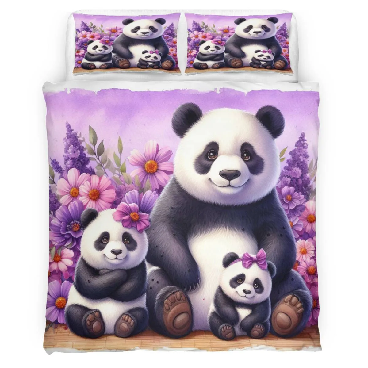thumbnail image 1 of Juego de cama con bonito panda, 3 piezas, funda de edredón, funda de almohada, edredón de dibujos animados, juego de cama de lujo para niños y adultos POD, 1 of 5