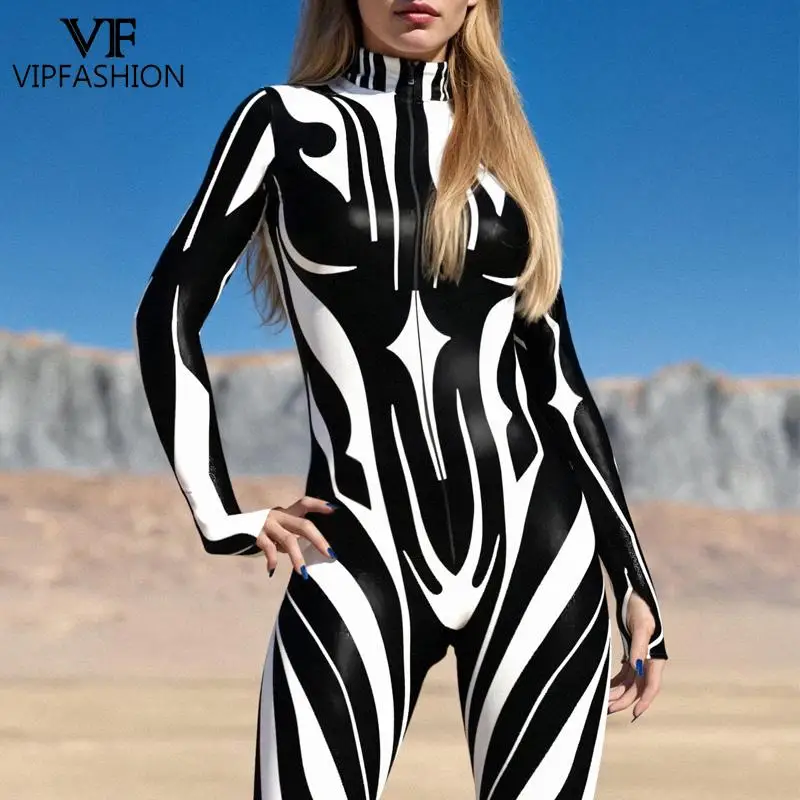 VIP FASHION Women BuzzSaw Costume Sexy Jumpsuit Elegant Sporty Party Bodysuits Art Festival Catsuit Performance Show Zentai Suit