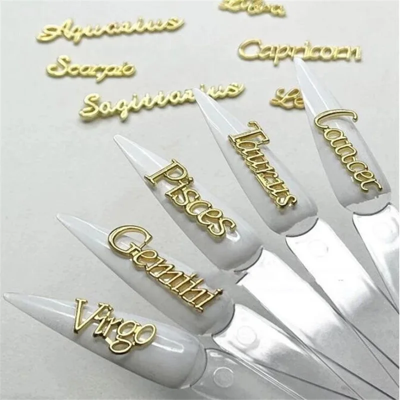 12-Sternzeichen-Alphabet-Symbol, Gold/Silber, Konstellation, Nagel-Charm, 3D-Legierung, flache Rückseite, DIY-Schmuck, Nagelzubehör – Detail 5