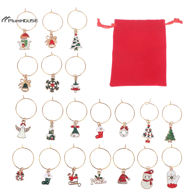 20Pcs Christmas Wine Glass Markers Holiday Drink Marker Charms for Wine Glasses