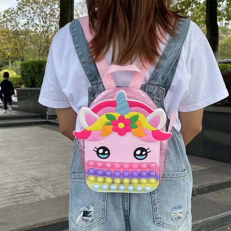 New Kawaii Unicorn Pop Backpack Push Bubble Decompression Toys Stress Relief Squishy AntiStress Schoolbag Boy Girls Gift Pop nedo stress ball