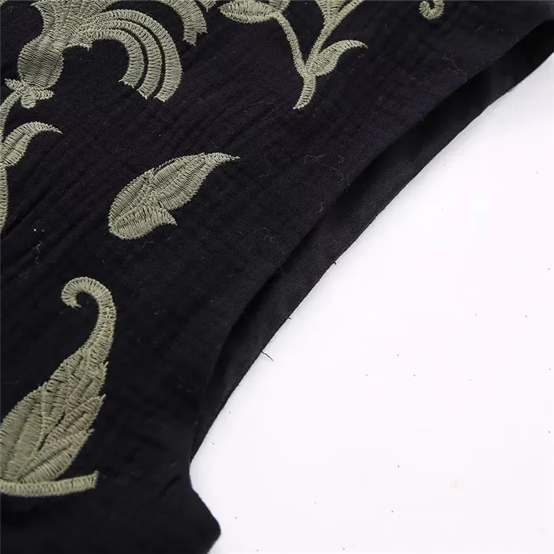 TRAF-Chaleco bordado negro para mujer, Chaqueta corta sin mangas, cárdigan Vintage, chaleco bohemio, otoño