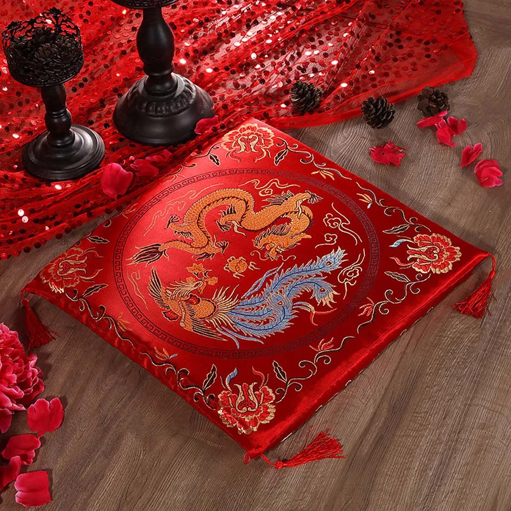 Chinese Style Seat Cushion Red New Year Valentine's Day Wedding Gifts Home Decor Blend Kneel Square Bay Window Sofa Back Pillows