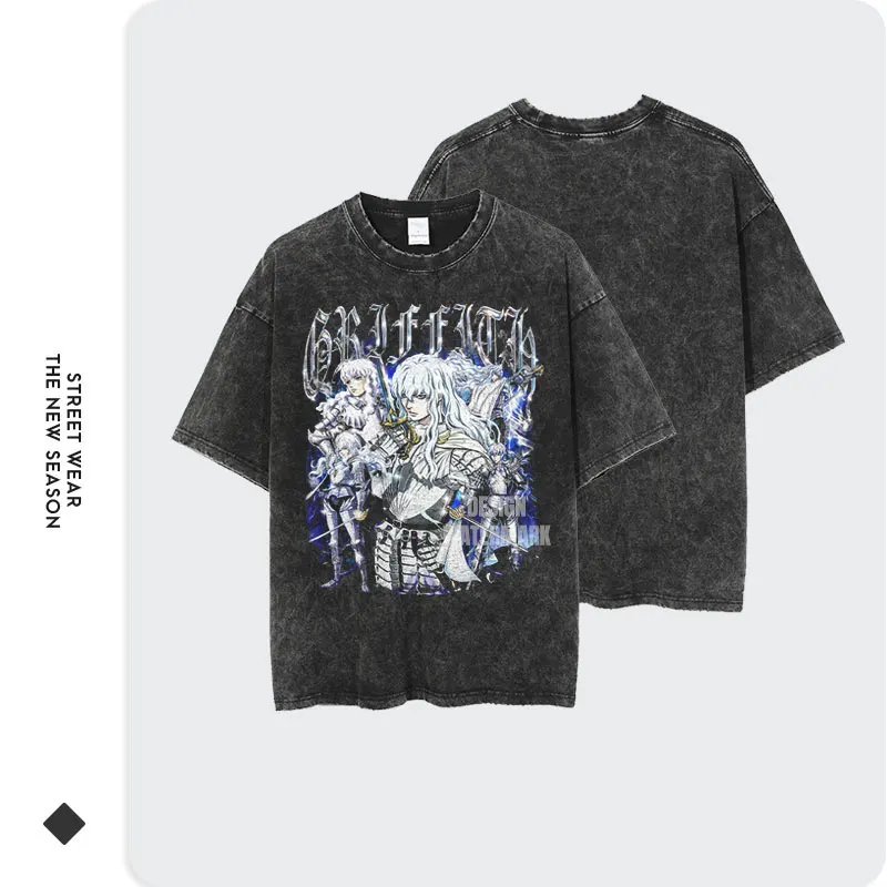 Griffith T-shirts Oversized Streetwear Vintage Washed Anime