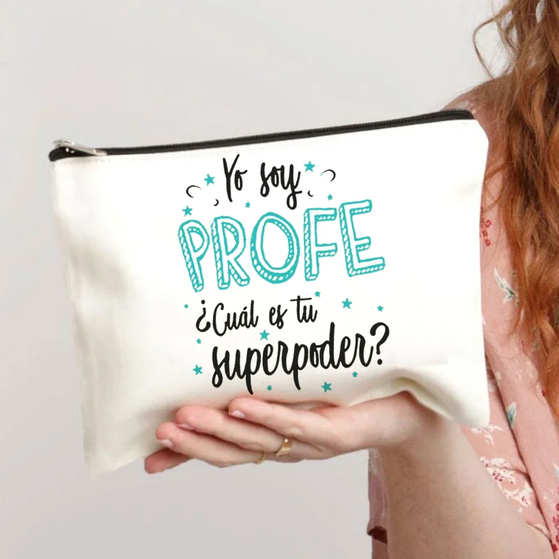 Spanish Printed Teacher Life Makeup Pouch Pencil Case School Stationery Supplies Storage Bags Travel Makeup Wash Organizer Gifts 6
