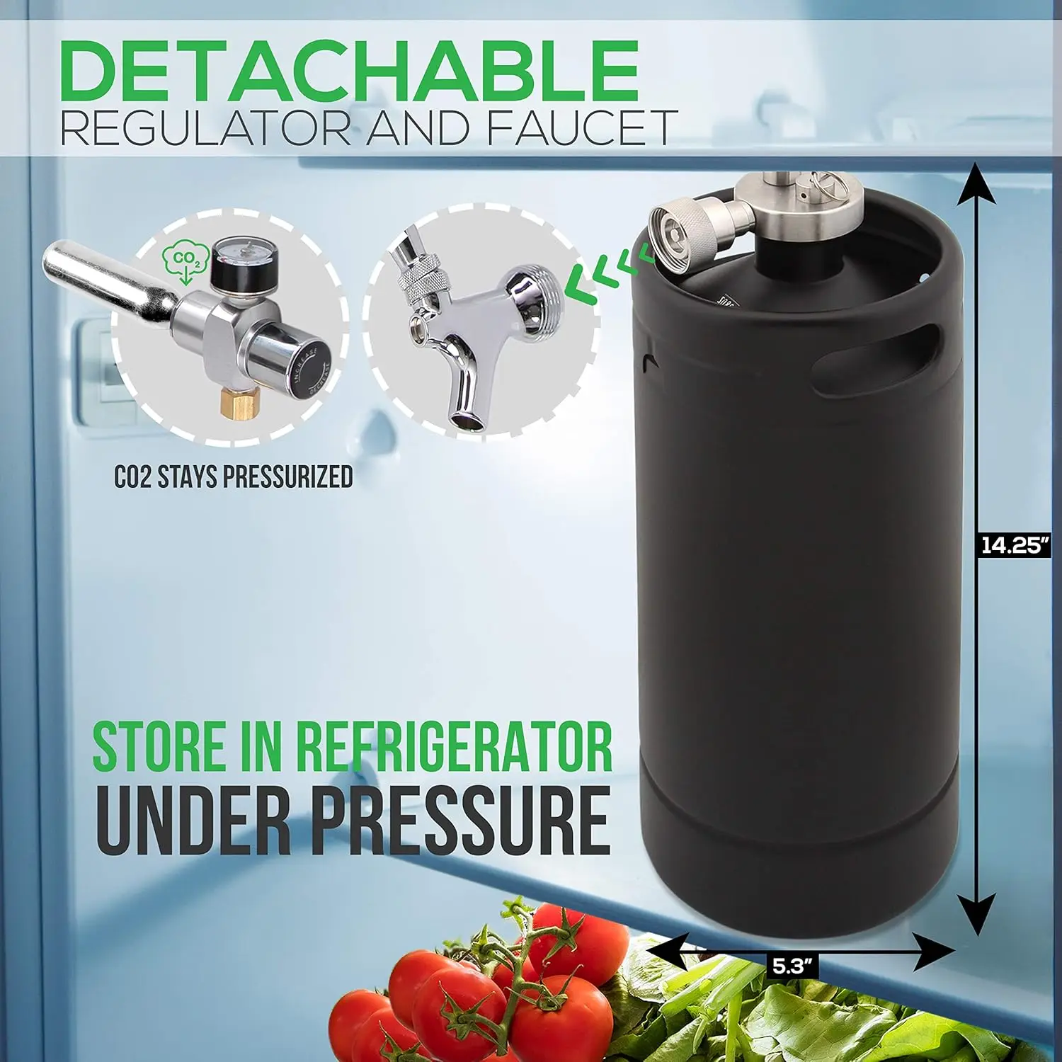 Pressurized Growler Tap System, 128oz Powder Coated Mini Keg Dispenser Portable Kegerator Kit, Co2 Pressure Regulator 4
