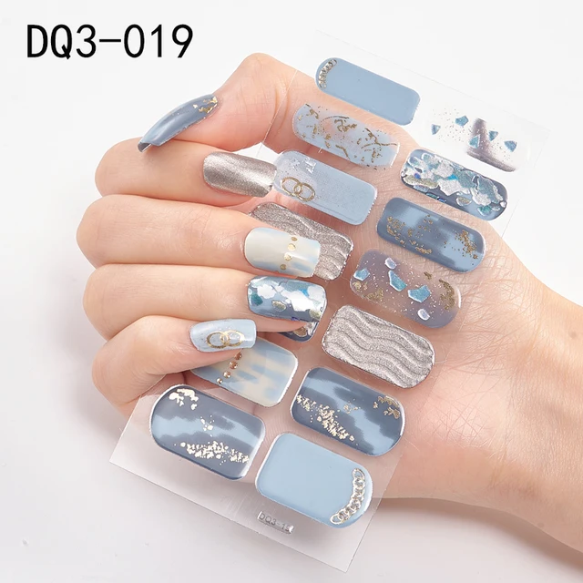 Korean Fashion Colorful 3D Glitter Sequins Nail Art Stickers Manicure DIY Nail Strips Wraps Solid Color DQ3-019