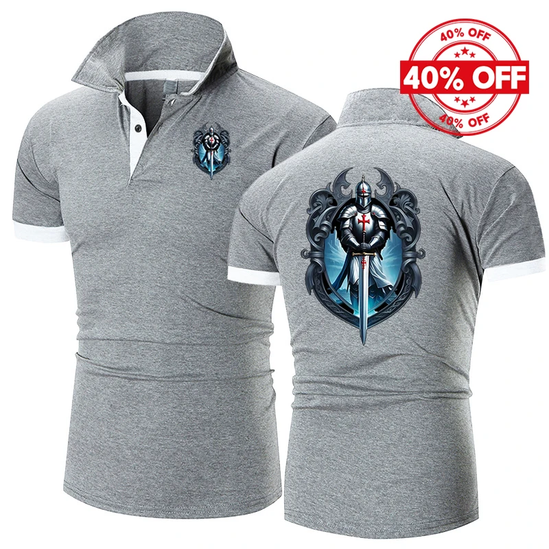 Mens Summer Short Sleeve Polo Shirt Knights Templar Pattern