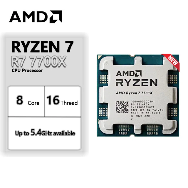 NEW AMD Ryzen 7 7700X R7 7700X 4.5 GHz 8-Core 16-Thread CPU Processor 5NM  L3=32M 100-000000591 Socket AM5 But Without Fan