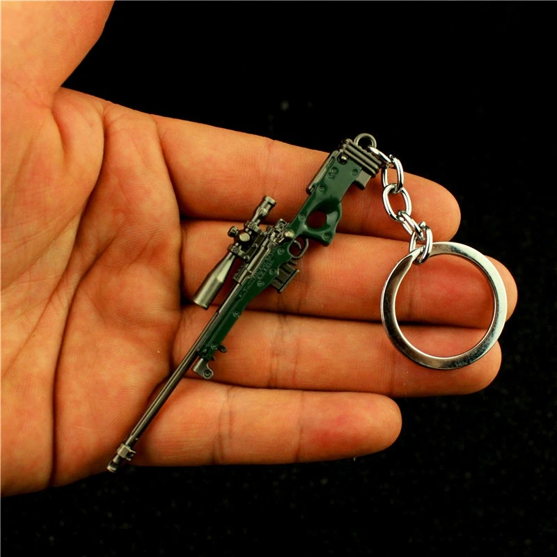 Cartoon Game PUBG Gun Keychain AWM 98K AKM M24 Mini Alloy Pendant Weapon Model Light Key Chain Birthday Gifts Toy for Kids