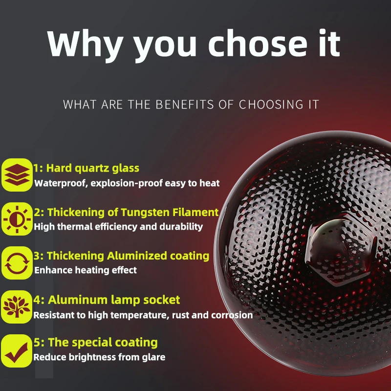 Pet Heating Lamp 220V Poultry Heat Lamp Bulb Infrared Ray Thermal Preservation for Reptile Botany Amphibian Pet Livestock
