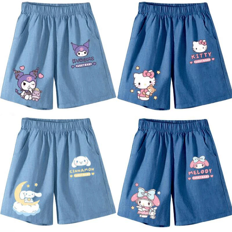 

Sanrio Hellokittys My Melody Cinnamoroll Kuromi Kawaii Two Pack Kids Shorts Pants Tencel Casual Girls Sweatpants Cute Trousers