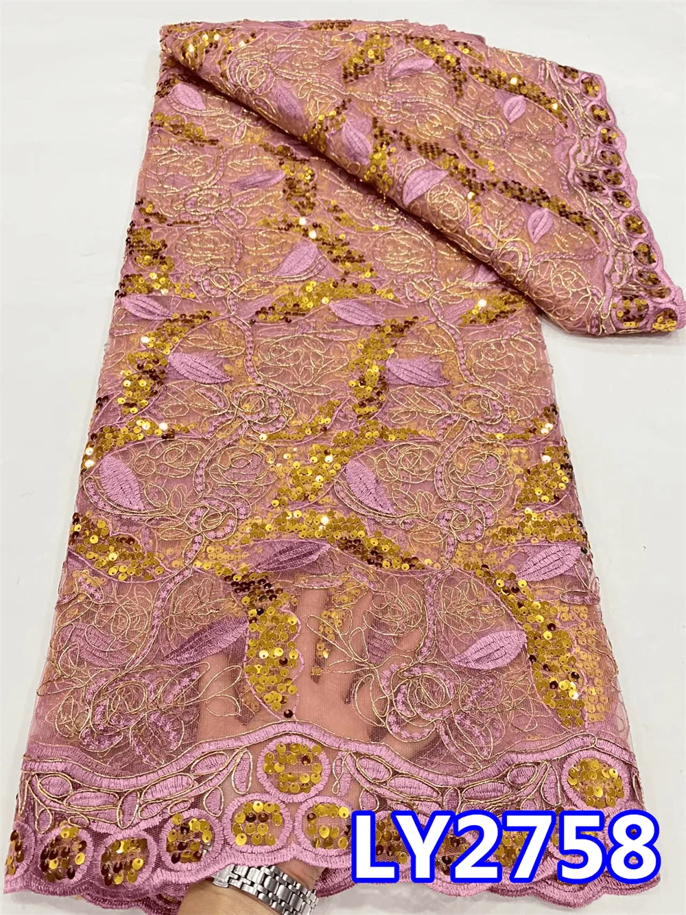 

Новая африканская кружевная ткань, Высококачественная вышивка 2023, французская кружевная ткань с блестками для свадебного шитья LY2758