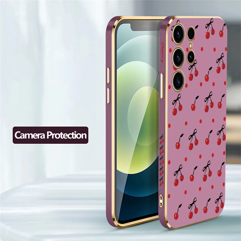 Fashion Cherry Bow Pattern Plating Silicone Phone Case