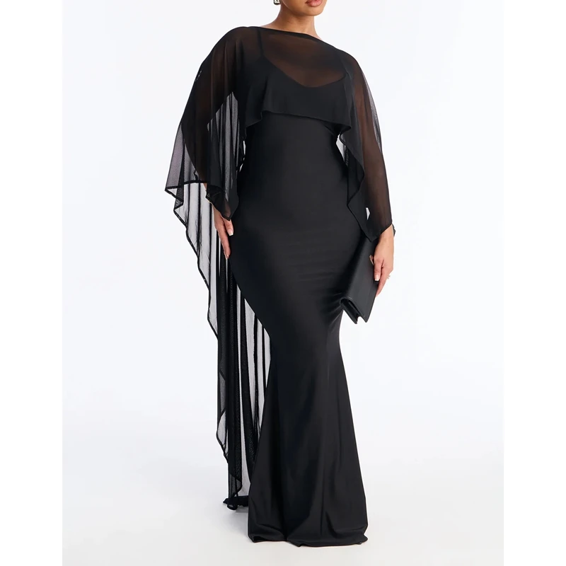 Womens Chiffon Cape Dress Asymmetrical High Low Sheer See-through Shawl Evening Dress Cover Ups Wedding Party Capelet 3