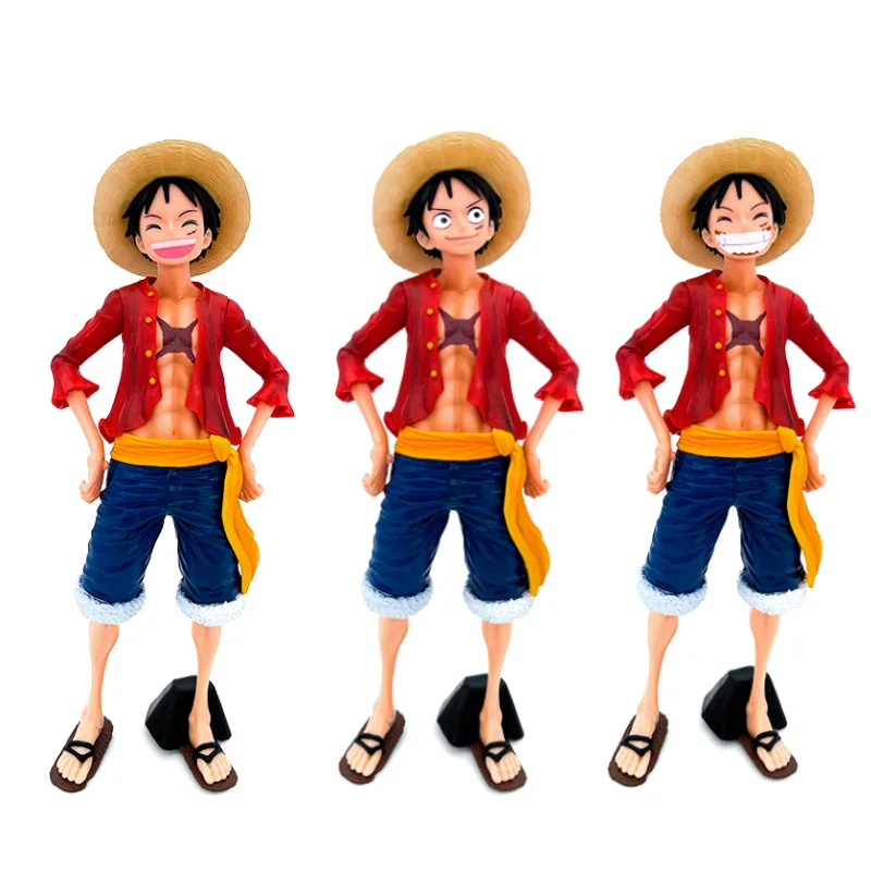 Hot 28cm One Piece Anime Figure Confident Smiley Luffy Three Form Face Changing Doll Action Figurine Model Toys Kits