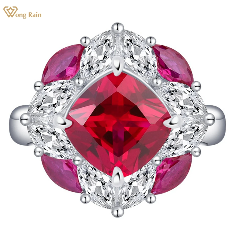 

Wong Rain 100% 925 Sterling Silver 11MM Lab Ruby Emerald Sapphire Gemstone Wedding Engagement Jewelry Ring For Women Wholesale
