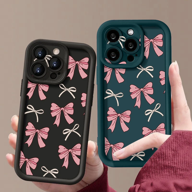 Chic Pink Bow Print Soft TPU Silicone Phone Case Cover