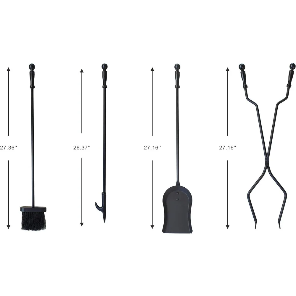 5 Pieces Fireplace Tools Fire Place Pit Poker Wood Stove Log Tongs Holder Tools Kit Sets with Handles Modern Black