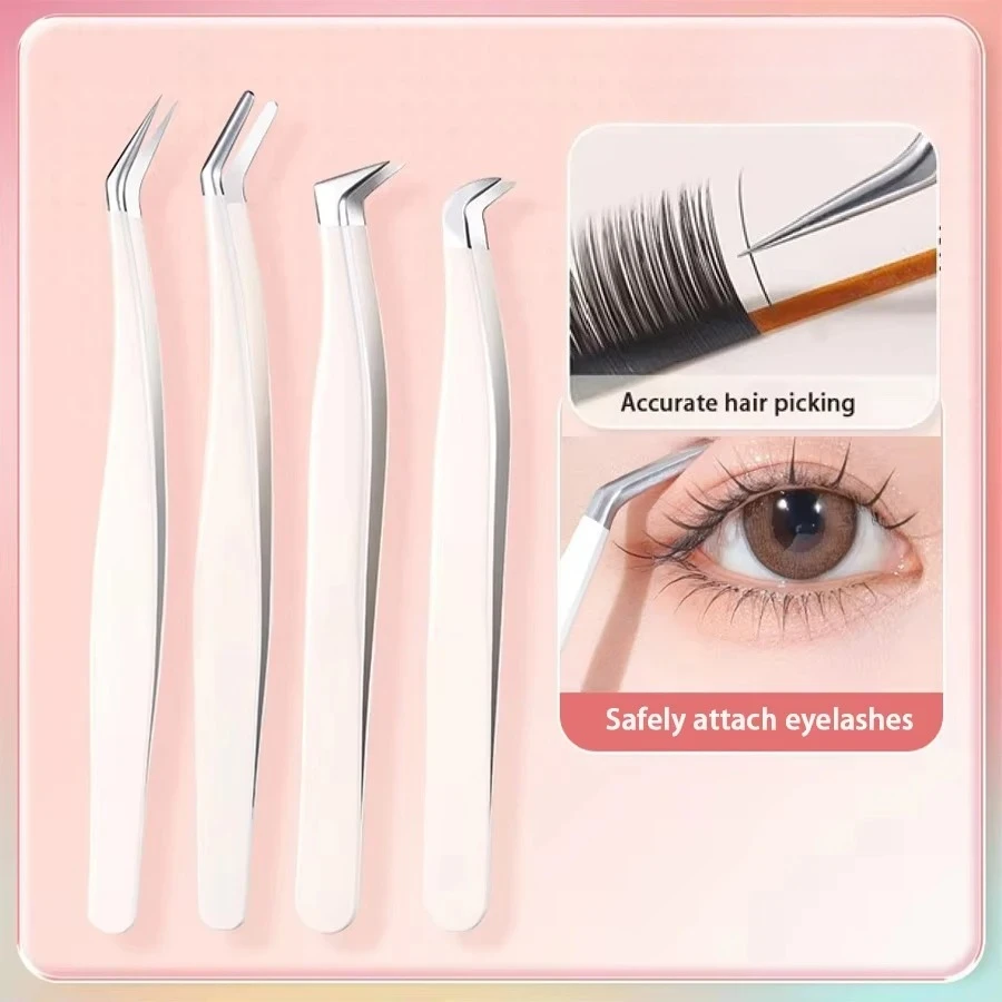 Multifunctional Tweezers Stainless Steel Eyelash Tweezers Grafting False Eyelash Patches False Aids Portable