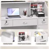 Reception Desk with Counter, Modern Front Table Equipped Lockers & Storage Shelves, 48-inch Checkout Counter with DIY Stripe 4