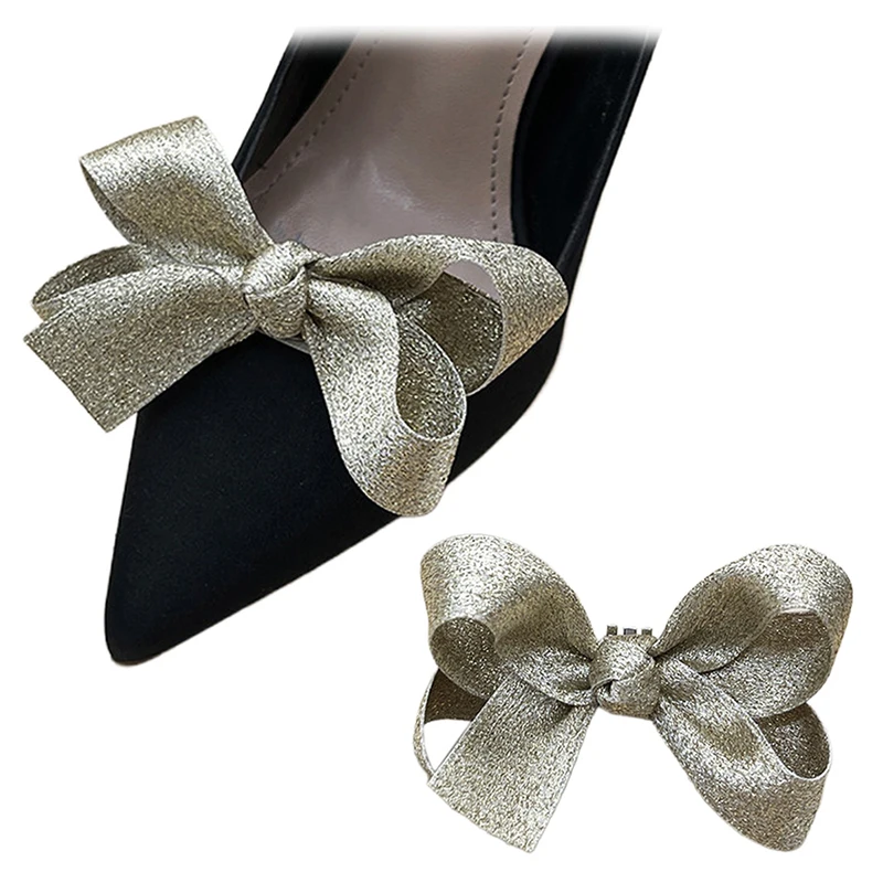 

1 Pair Bling Bow Shoe Clips Light Gold Shoe Accessories Detachable Shoe Embellishment for Women Wedding Party Decoration
