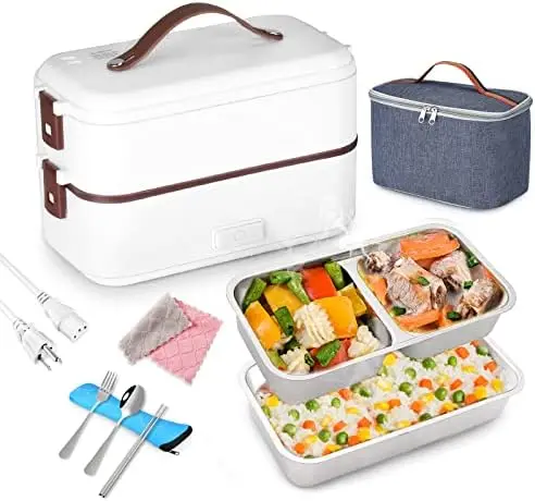 

KINBEDY Electric Lunch Box Portable Food Warmer for Home and office 2 Layers Self Heating Lunch Box Stainless Steel Food Contain