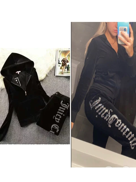 YICIYA Juicy Tracksuit Spring/Fall 2022 Women's Brand Velour Tracksuit Suit Women Velvet Zipper Sweatshirt And Pants Fat Sister black set