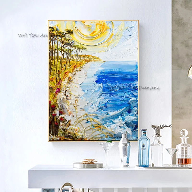 

Ручная роспись искусства абстрактная морская волна масляная живопись настенные Висячие предметы для гостиной домашний декор