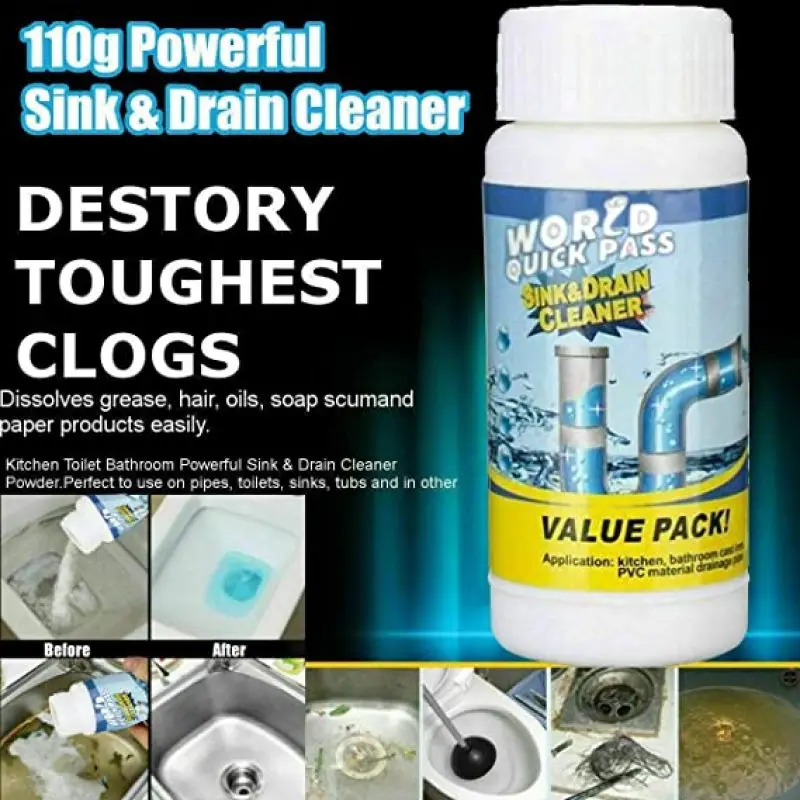 Drain Cleaner 100g Powerful Drain Cleaner Kitchen Pipe Dredging Agent Dredge Deodorant Toilet Sink Drain Cleaner Sewer Fast Cleaning Tools