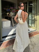 فستان طويل نسائي بدون أكمام أحادي اللون ، رقبة حرف V ، سحاب ، نحيل ، قطن ، فساتين كتان ، أنيق ، تنقل ، مكتب ، سيدة ، صيف ، موضة ، 1