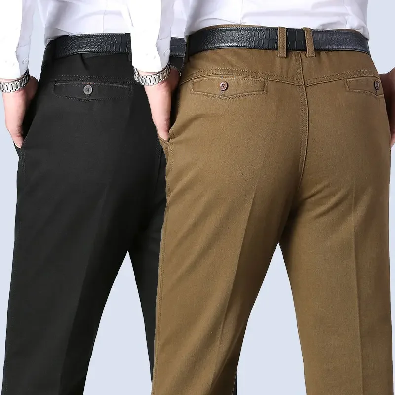 New Arrival 100% Cotton Summer Autumn Men's Casual Pants Fashion Solid Black Beige Gentle Thicken Trousers Brand Smart Suit Pant 5