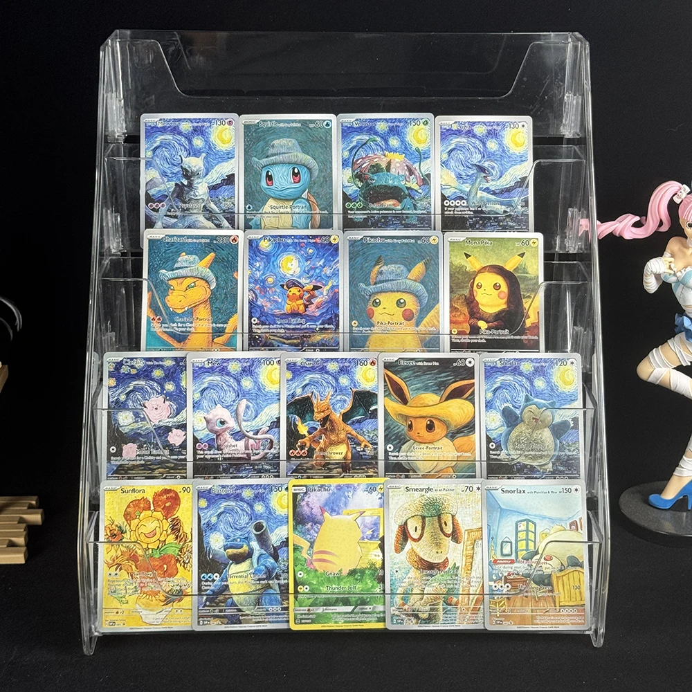 DIY 18개 애니메이션 PTCG 컬렉션 카드 반 고흐 시리즈 뮤츠 리자몽  블라스토이즈 루기아 영어 컬렉션 카드 어린이 선물