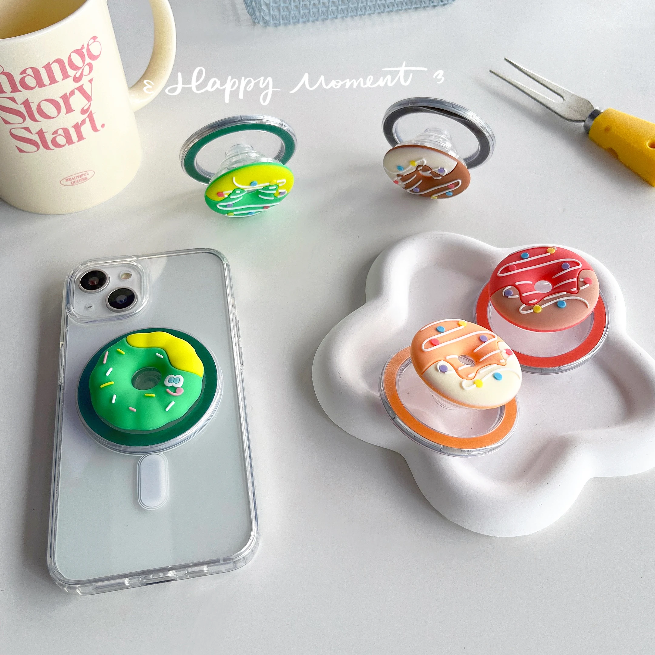 Cute Cream Donuts Silicone Magnet Phone Grip For iPhone 17 16
