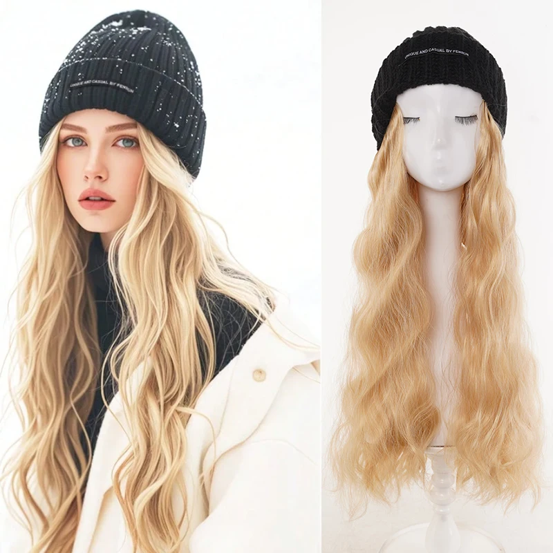 22 inch Straight Tube Curly Hair Cap Wig Synthetic With Elastic Knitted cap - Bernice cap Wig High Temperature Fiber Daily Wear