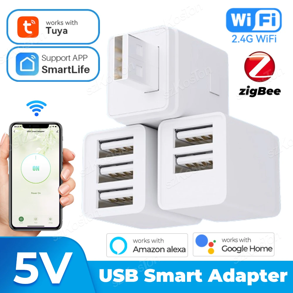 Tuya Smart WiFi Zigbee Micro Smart Adaptor 1-3 Gang Mini USB Power Adaptor Charging Plug Timing Voice Control for Alexa Google 1