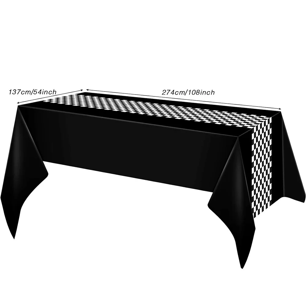 Checkered Race Car Party Black White Checkered Flag Tablecloth Road Tablecloth Racetrack TableCover Racing Birthday Party Decor