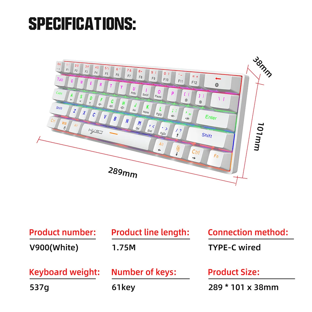 Mini Teclado Mecânico para Jogos Rgb Retroiluminado Teclado pc Teclado com Fio Adequado para Computador Laptop Desktop Ck61 61 Chaves - Imagem 4