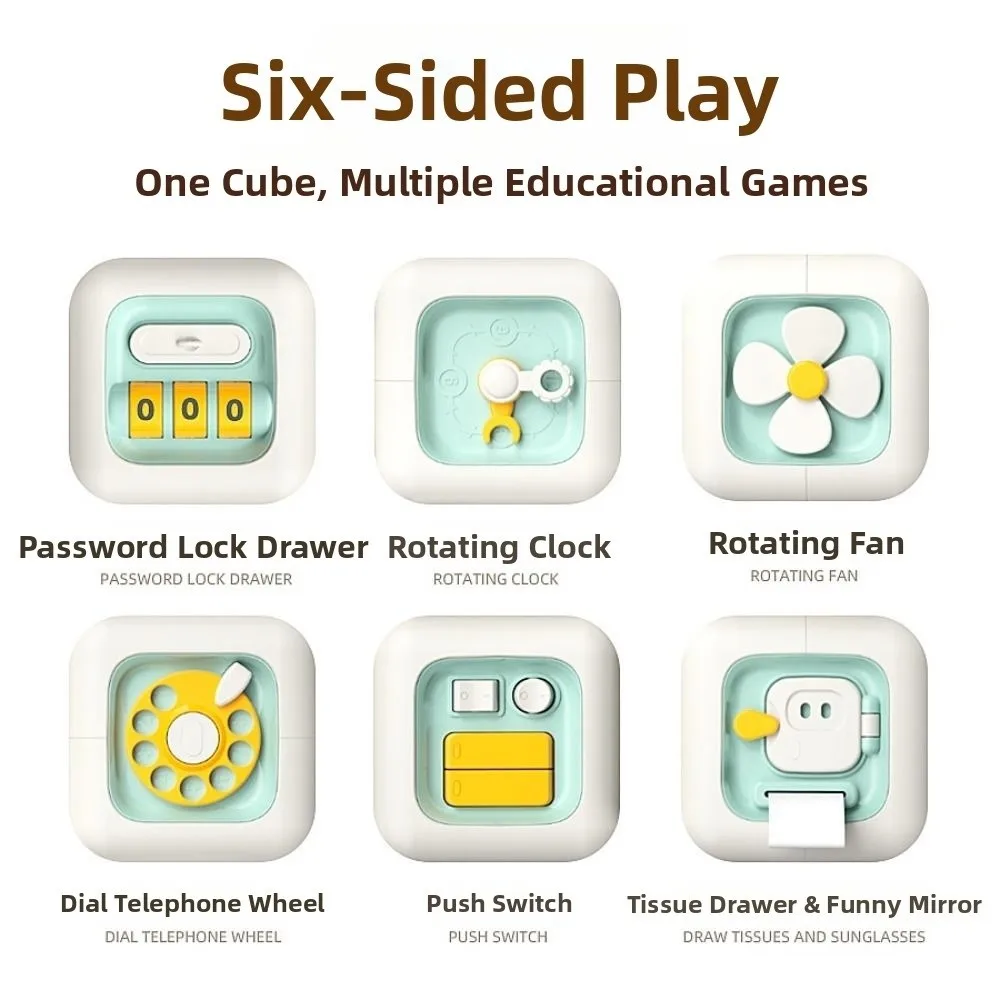 6 IN 1 Montessori Educational Creative Fine Motor Multipurpose Busy Cube Practice Skills Plastic Sensory Busy Board Infant