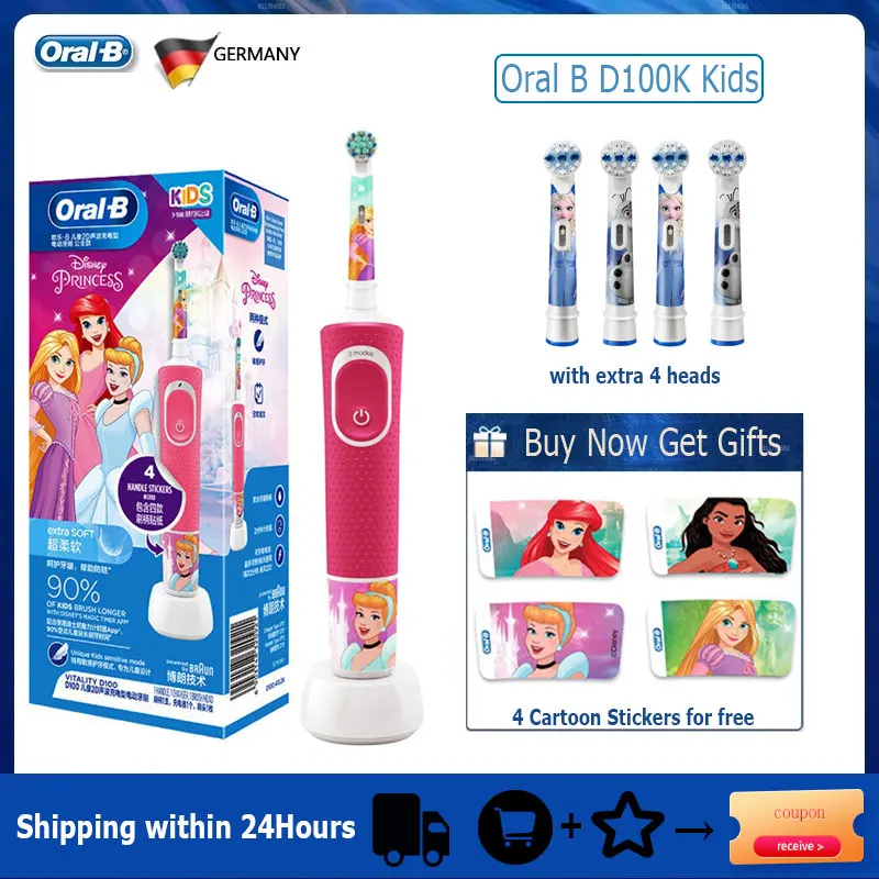 Escovas Elétricas para Crianças Impermeável Temporizador de Modos Limpeza Suave Escova de Dentes com Princesa Congelada para Crianças Mais Oral-b-d100k