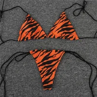 Sexy Tiger Triangle String Bikini Lace Up Micro Sling Swimsuit Extreme Thongs Vacation Swimwears Women Bathing Suit Beach Outfit
