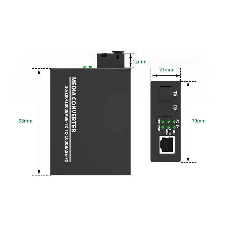 Gigabit RJ45 to SC Fiber Optical Media Converter 10/100/1000Mbps Single Mode Single Fiber External Power Supply