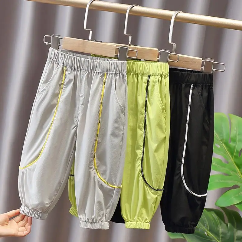 

2023 Summer Children's Ice Silk Anti-mosquito Pants Boys' Pants Girls Casual Pants Loose Sport Pants Children's Pants