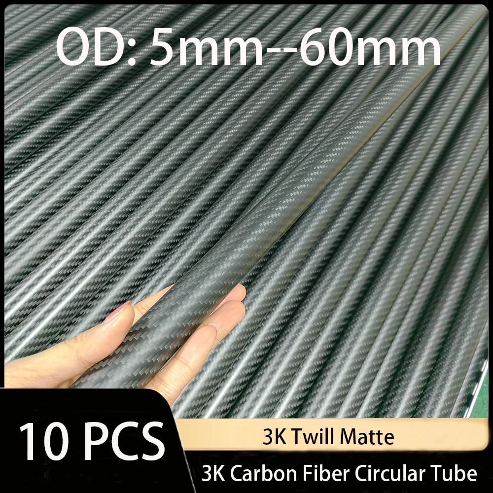 Tubo circular da fibra do carbono, tubulação matte da Twja, dureza alta, 3K, 5mm -60mm, comprimento 500mm, 10 PCes