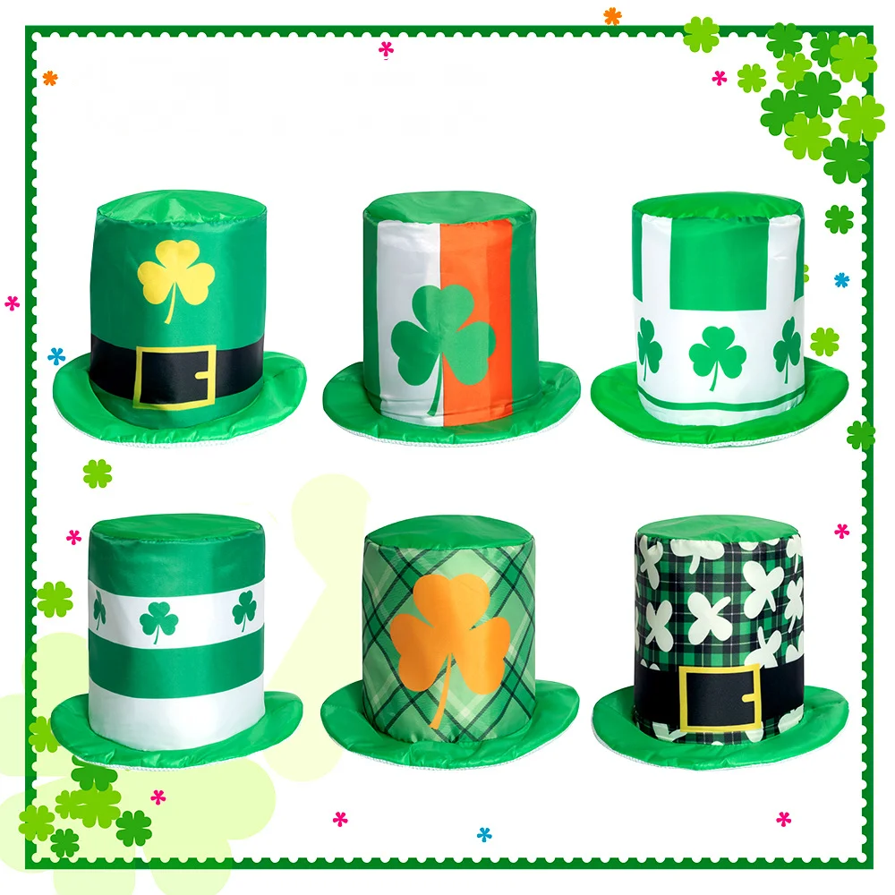 

Holiday Party St. Patrick's Day Hat Fashion Irish Festival Cap Green Lucky Clover Print Headgear Carnival Designer Top Hat