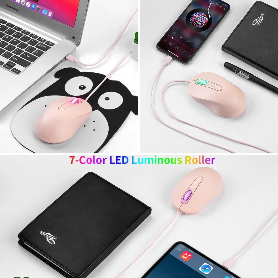 tipo c Wired Gaming Mouse Mouse Óptico Ergonômico Silencioso Rolo Luminoso Colorido Mouse de Computador para pc Laptop Desktop 3d - Imagem 5