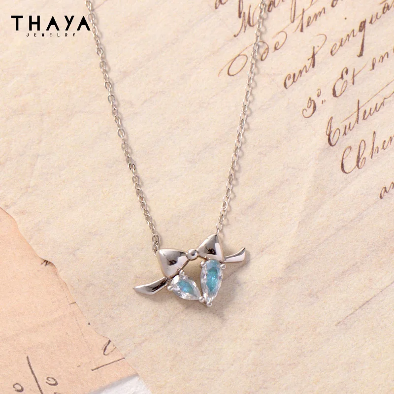 

Thaya 2023 New Trendy Bow Pendant Women Necklaces 100% S925 Silver Crystal Necklace For Women Elegant Engagement Fine Jewelry