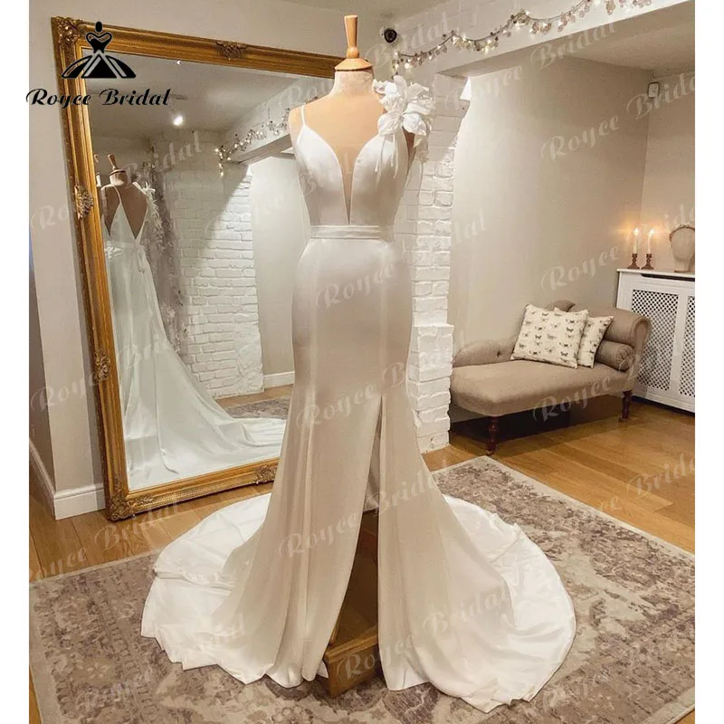 

Женское свадебное платье без рукавов, элегантное пляжное платье с V-образным вырезом и кружевом в богемном стиле на бретелях-спагетти, 2023