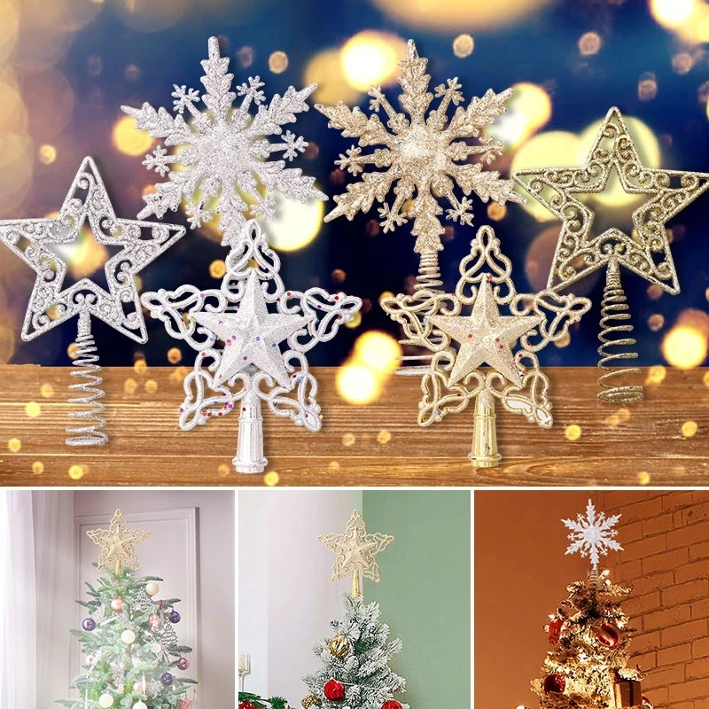 Snowflake Christmas tree topper glitter hollow gold star Xmas tree ornaments Christmas decorations home Xmas New Year